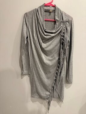 Gray Fringe Drape Cardigan Sweater - Women